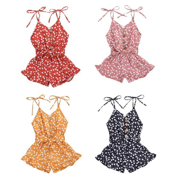 

jumpsuits baby & children's 1-6years kid girls rompers chiffon heart print sleeveless single breasted v neck 4 colors, Blue