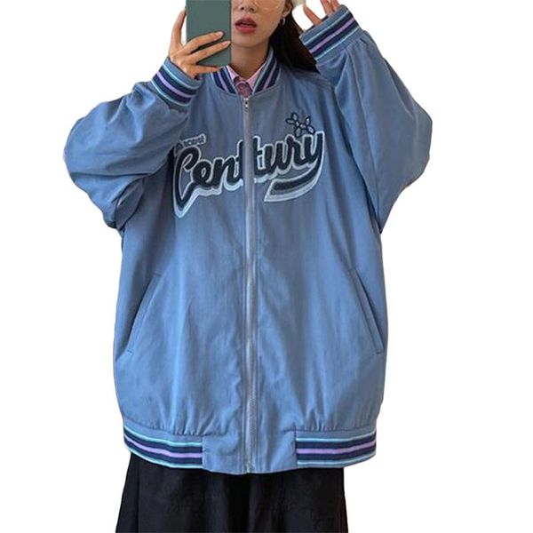 

women's jackets women oversized baseball jackets, fashion letter pattern long sleeve zip up coats, Black;brown