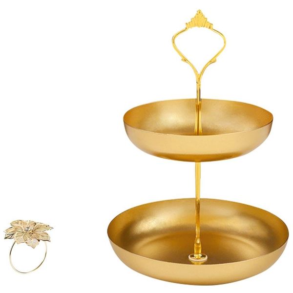 

kitchen storage & organization 6 pcs gold napkin rings buckles for table decorations 1 double-layer deskorganizer tray dessert fruit
