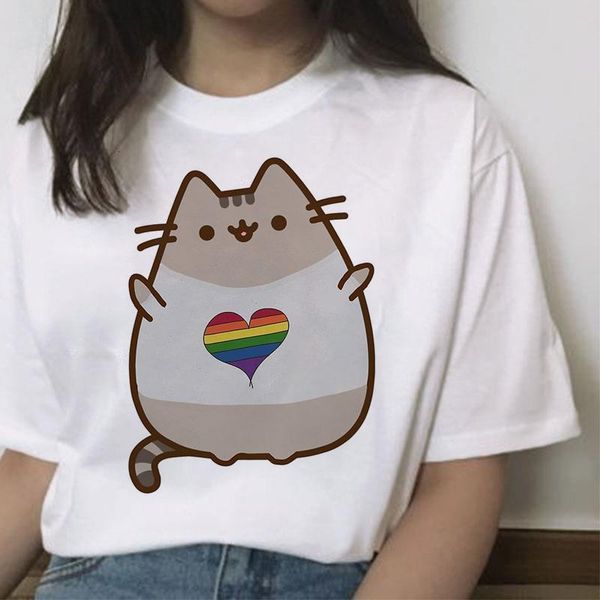 

2021 new t shirt women female femme cartoon cat harajuku ulzzang t-shirt graphic 90s kawaii korean aesthetic tshirt funny, White