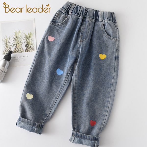 

bear leader kids casual jeans 2021 new autumn spring girls boys fashion jeans children lovely heart print leggings for 2 6 years 210303, Blue