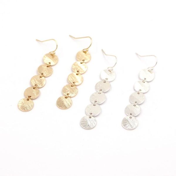 

dangle & chandelier fashion texture lines row long round disc drop earrings, Silver