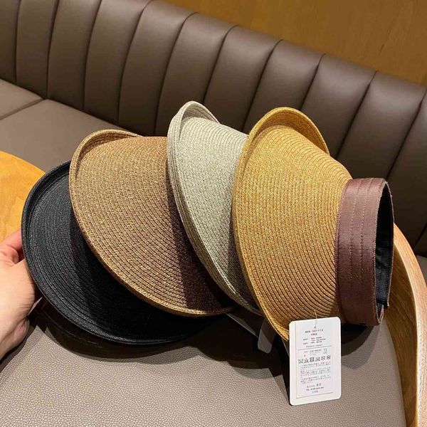 

empty straw sunshade women's summer beach empty sun cover face anti ultraviolet sunscreen hat, Blue;gray