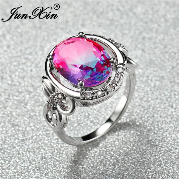 

wedding rings luxury rainbow fire crystal for women 925 silver color gradient green blue zircon stone engagement ring jewelry cz, Slivery;golden