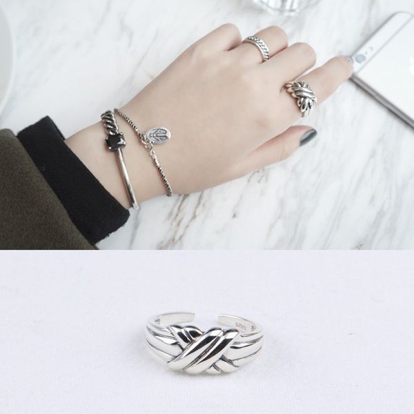 

tyj009 yihua south korea s925 plain silver ring multi line smooth face knot opening ring