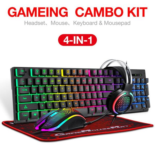 

keyboard mouse combos 4 in 1 gaming 104 keys mechanical felling membrane 2400dpi 20g high-speed accelerationgaming rubber mousepad for pc
