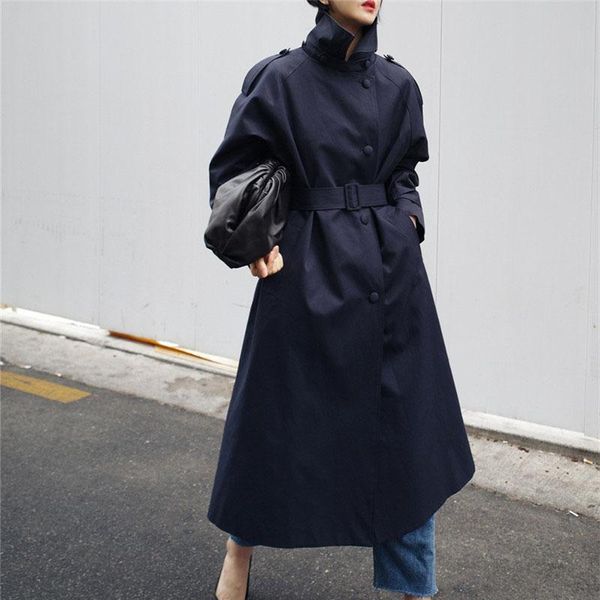 

women's trench coats [ewq] long sleeve single breasted lace up waist female fashion clothing 2021 autumn winter khaki windbreaker women, Tan;black