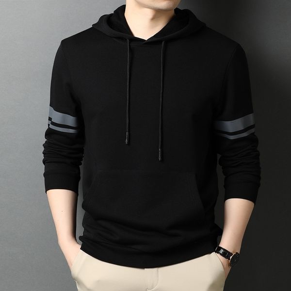 

long sleeve new spring 2021 youth loose fitting pullover trend men's sports hoodie, Black