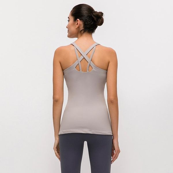 

yoga outfit gym padded crop workout tank backless sport wear solid gather women fitness dyr fit training shirt