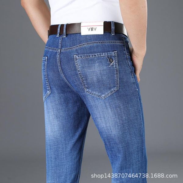 

men's jeans 2021 classic style business casual advanced stretch regular fit denim trousers grey blue pants male