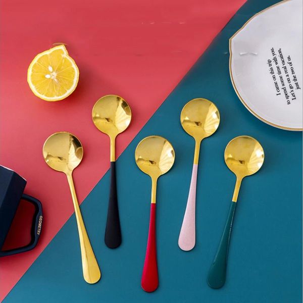 

spoons net red stainless steel household small spoon for children to eat round spooncreative cute soup dessert stirring