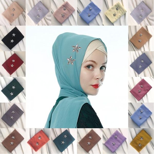 

scarves elegant ladies lightweight spring summer woman fashion chiffon turban dubai holiday shawls rhinestone decorated headwear, Blue;gray
