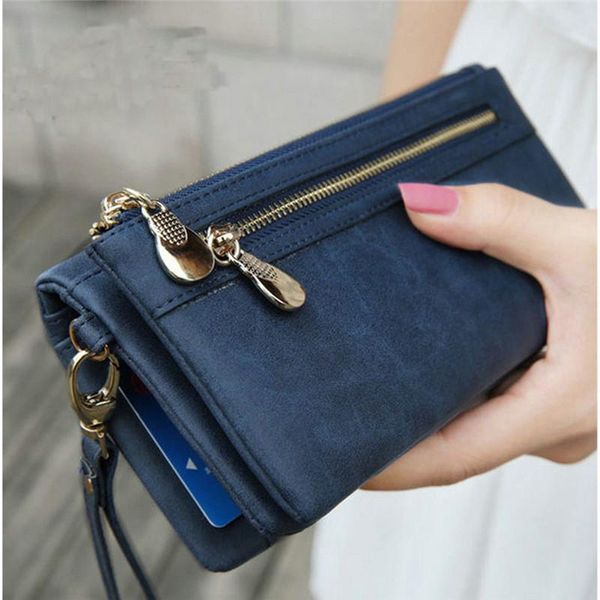 

wallets fashion women dull polish leather wallet double zipper day clutch purse wristlet portefeuille handbags carteira feminina, Red;black