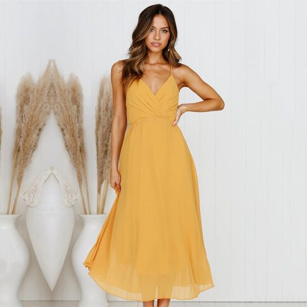 

casual dresses strap backless dress loose spring summer sleeveless basic solid yellow womens clothing, Black;gray