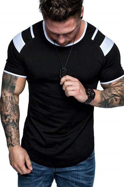 

men's t-shirts summer short-sleeved t-shirt round collar shoulder color casual men solid cotton, White;black