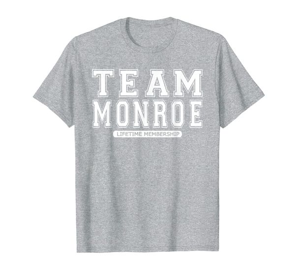 

team monroe family surname reunion crew member gift t-shirt, White;black