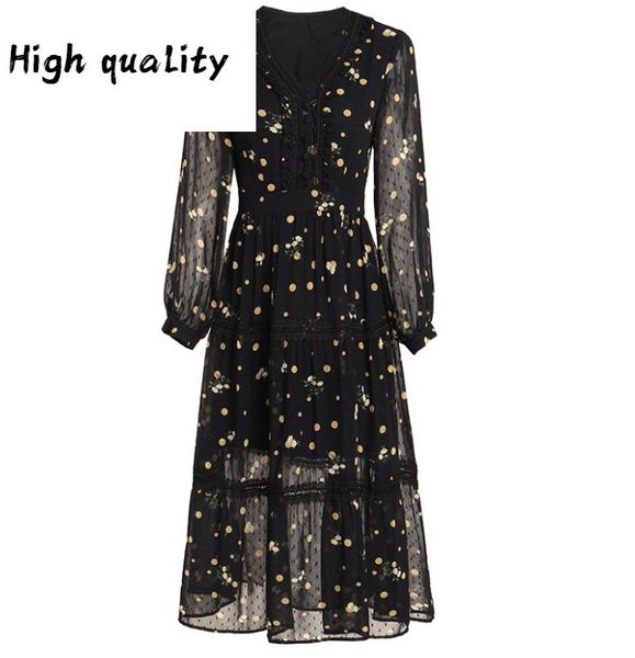 

casual dresses elegant vintage chiffon midi dress women clothes spring long sleeve party 2021 ladies black vestidos, Black;gray