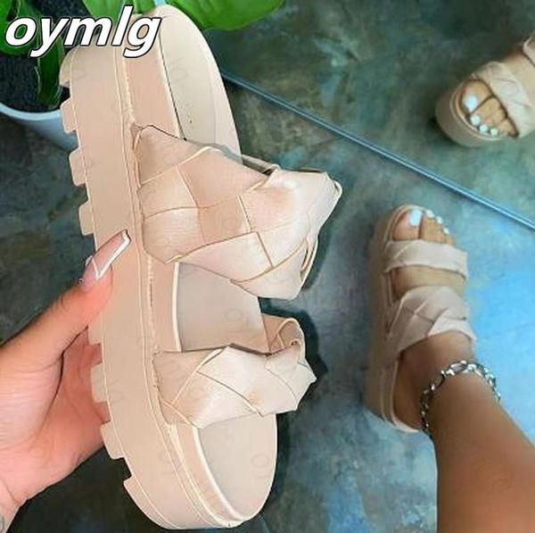 

slippers casual all-match ms autumn 2021 women twist straps double-layer platform waterproof outdoor beach sandals, Black