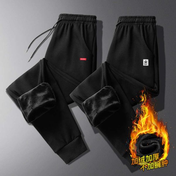 

winter velvet youth sports thickened outdoor warm big fat men's casual pants, Black