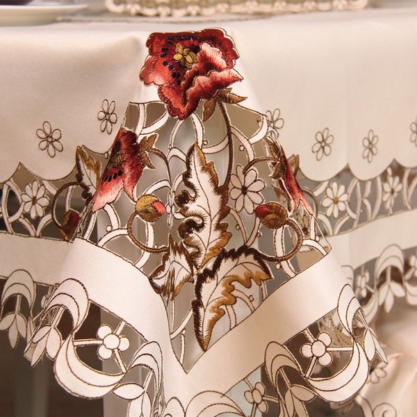Tuch Creme Europa Luxus bestickte Esstischdecke Hochzeit Blumen Stuhl Heimtextilien Staubschutz