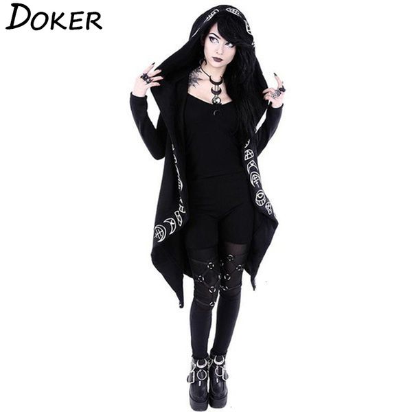 

2021 gothic black hoodies sweatshirts autumn moon print sleeve hoodie women coat hooded sweatshirt xwkp