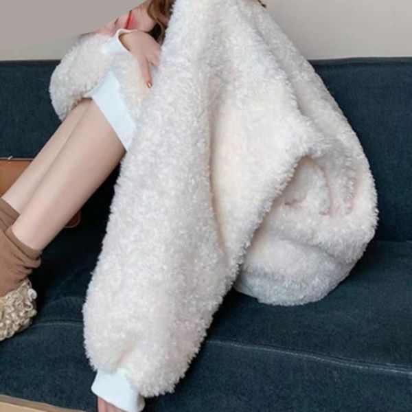 

fleece sweatshirts for women autumn o neck long sleeve pullover coats female plush warm tunic clothing plus size 2xl, Black