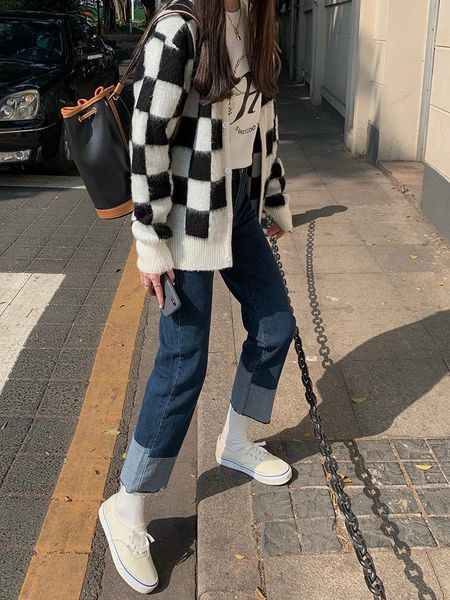 

women's jeans dd025 straight-leg autumn high-waisted thin wide-leg, Blue