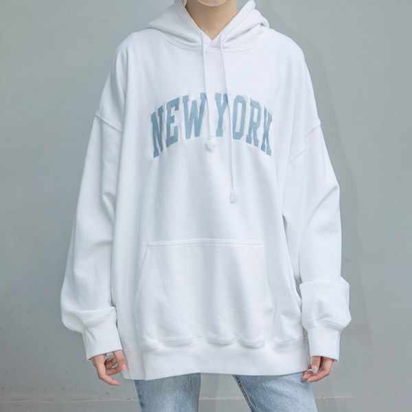 

2021 new vintage streetwear hoodie women casual letter embroidery white cotton hooded sweatshirt winter warm oversize hoodies 4qs4, Black