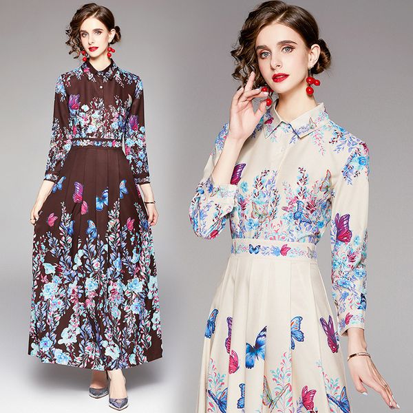 

middle aged women's spring and autumn long sleeve dress middle-aged elderly 2021 slim fit thin positioning printed skirt, Black;gray