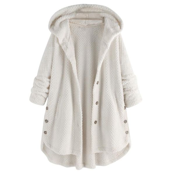 

women's jackets women jacket plus size fleece irregular long sleeve button pocket hooded coat blouse fur #yb40, Black;brown