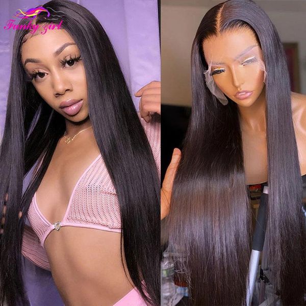 

lace wigs transparent 13x4 straight frontal human hair brazilian bone closure wig for black women 180% remy, Black;brown