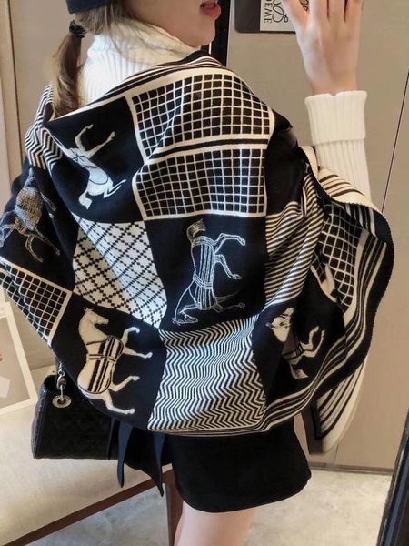 

scarves 2021 winter scarf women cashmere warm pashmina foulard lady horse thick soft shawls wraps, Blue;gray