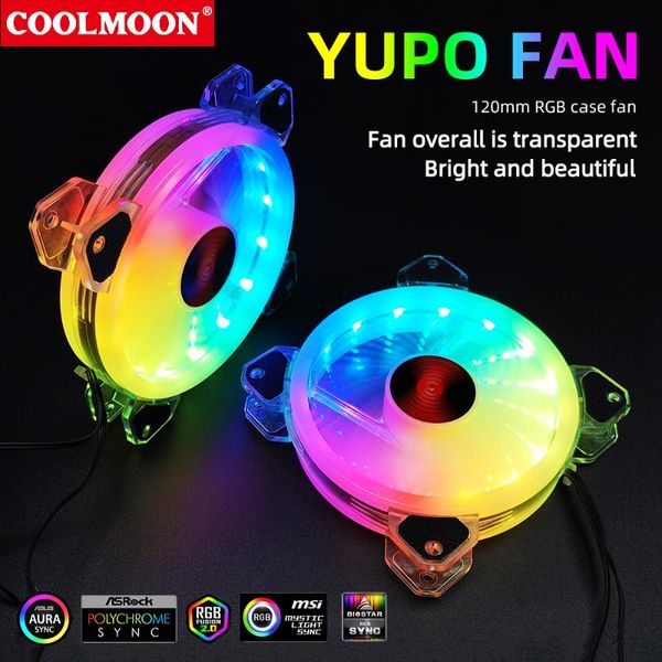 

fans & coolings coolmoon yupo compute case fan 120mm pc cooling overall transparent 5v argb aura sync adjust speed cooler 12cm quiet rgb
