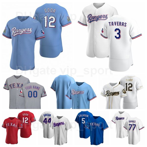 

3 leody taveras jersey baseball 5 willie calhoun 44 kyle gibson 24 lyles 77 andy ibanez 12 rougned odor blue red black grey, Blue;black