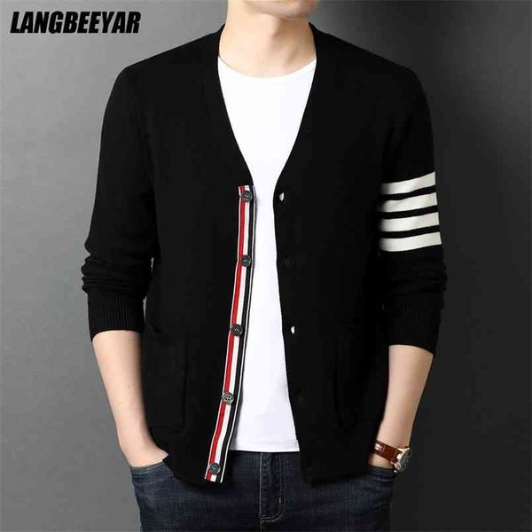 

grade autum winter brand fashion knitted men cardigan sweater black korean casual coats jacket mens clothing 210812, White;black