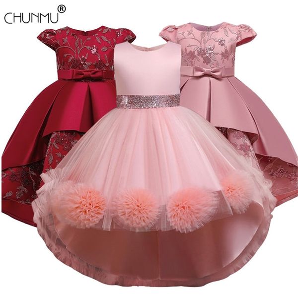 

flower baby girls dress opening ceremony clothing silk tutu party evening elegant girls princess dress kids vestidos 210303, Red;yellow