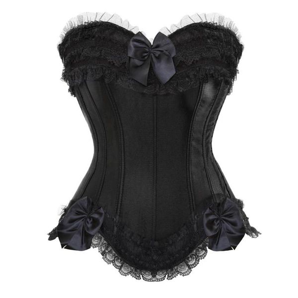 

bustiers & corsets women satin overbust corset lace bowknot decorated clubwear showgirl body shaper plus size s-6xl, Black;white