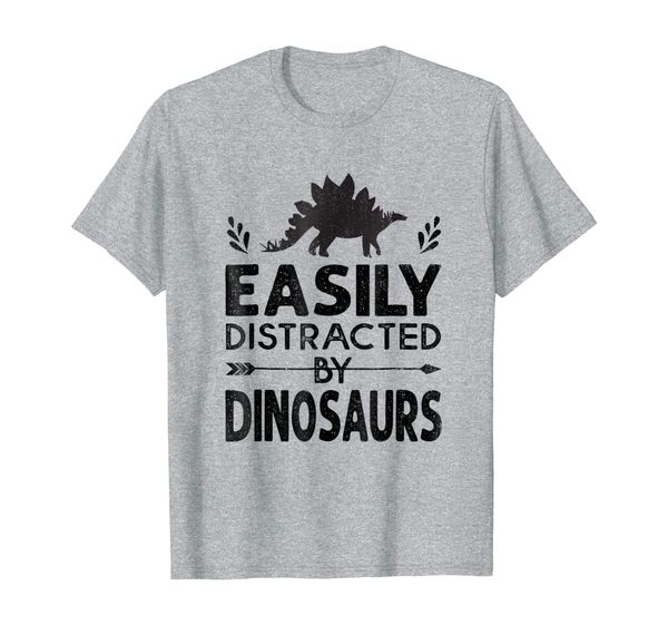 

easily distracted by dinosaurs tshirt gift for animal lovers, White;black
