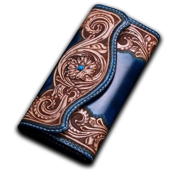 

wallets style noble blue color genuine cowskin long card wallet for men handmade leather engraved female male large clutch purse, Red;black