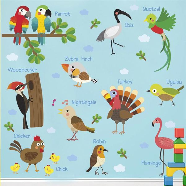 

wall stickers colorful safari birds sticker home decoration kids room classroom mural art nursery wild animal decals educational posters