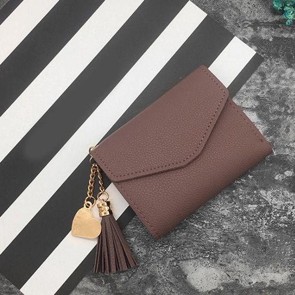 

wallets fashion pu leather short wallet tassel female heart pendant hasp coin purse mini bag for women, Red;black