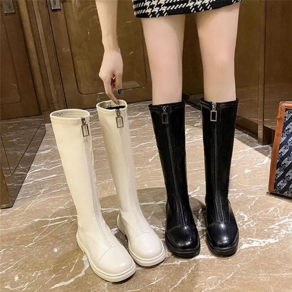 

boots gothic designer front zipper knee high for women punk platform demonia leather motorcycle booties autumn winter 2021, Black