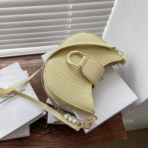 

shoulder bags stone pattern saddle women bag pearls chains crossbody for designer half moon armpit handbag women's