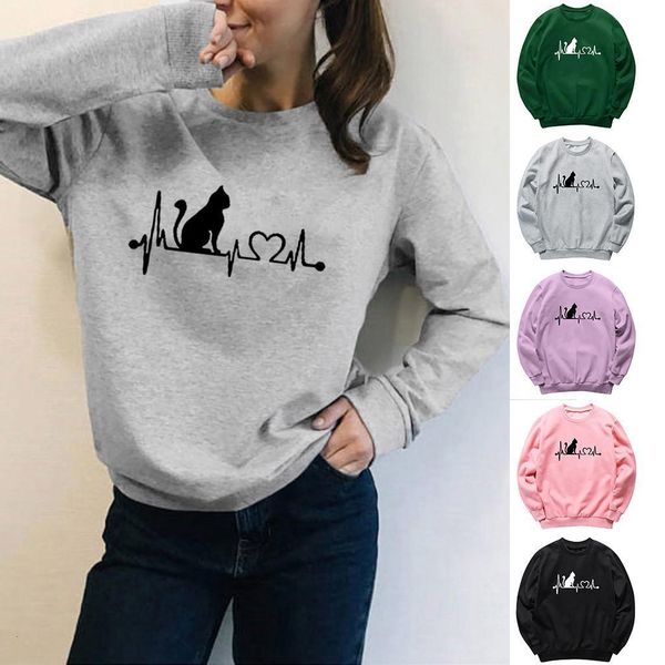 

women sweatshirt women full 2021 cat printed hoodie sweatshirt ladies oversized long sleeve pullover jumper sudadera mujer m-5xl, Black