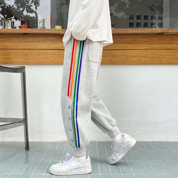 

2021 spring new fashion brand ins color striped pants for men, Black