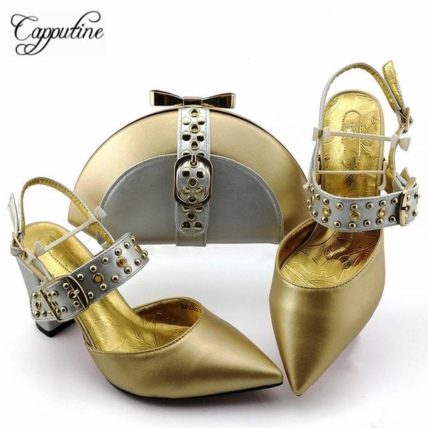 

dress shoes luxury design gold pointed toe pump matching with purse bag set for party mm1092 heel height 9cm, Black