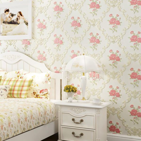 

wallpaper self-adhesive 3d pastoral bedroom warm wedding room self-adhesive wallpaper wall sticker damascus background