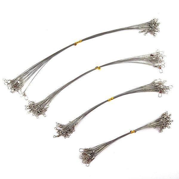 

braid line 20pcs anti bite steel fishing wire leader with swivel accessory lead core leash 15cm-50cm