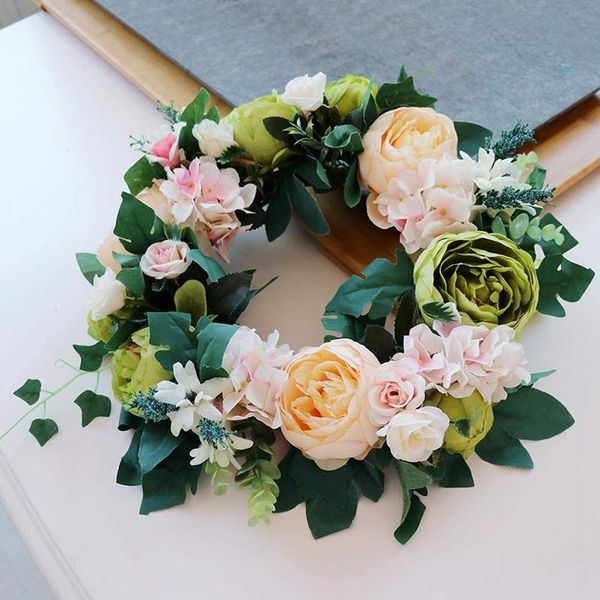 

artificial flowers peony wreath - with peony and green leaves for front door office wall garden wedding festival decor