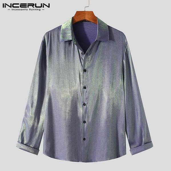 

incerun man casual button camisa shiny dress shirt men fashion solid color shirts long sleeve turn down collar blouse s-5xl, White;black